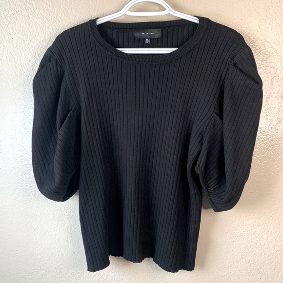 En Saison Boho Whimsigoth Black Ribbed Puff Sleeve Sweater Size XL - Picture 2 of 4